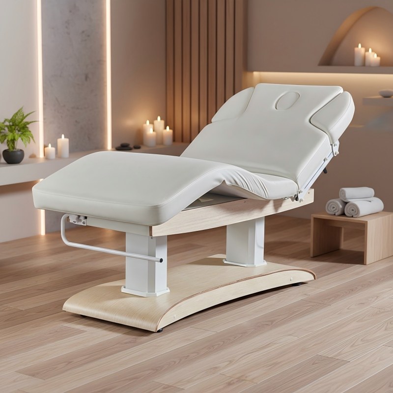 Health Wellness Center - 工場カスタマイズ木目調ベースマッサージベッド 電動スパウェルネステーブル メモリ調整機能付き 健康センター・クリニック向け