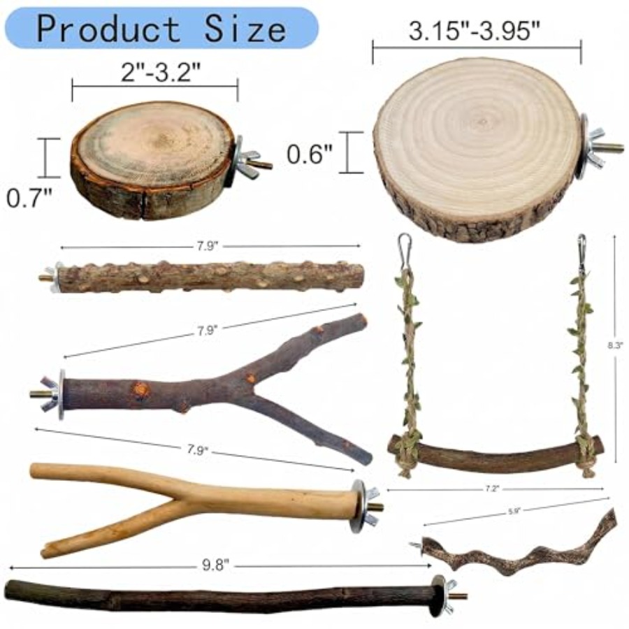 8個入り天然木製鳥用止まり木、小型鳥かご用、茶色、環境に優し - Health & Wellness Alegria のレビューと価格
